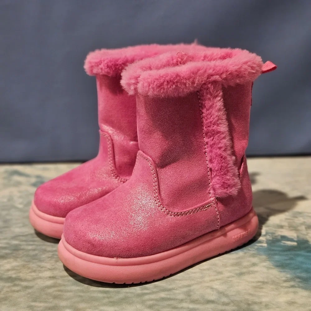 OshKosh Girls Pink Faux Fur Winter Boots Toddler Size 7